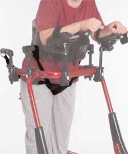 The right way to use weight bearing hip prompts on a Pacer gait trainer to properly position a user