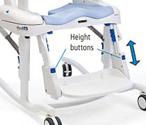 The Rifton Hygiene Toileting System showing guidelines for the footboardheight adjustment feature.