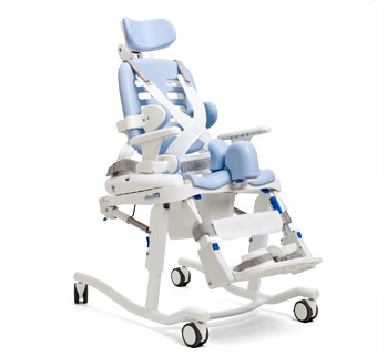 The Rifton HTS (Hygiene & Toileting System) showing tilt-in-space, considered one of the top features of the chair