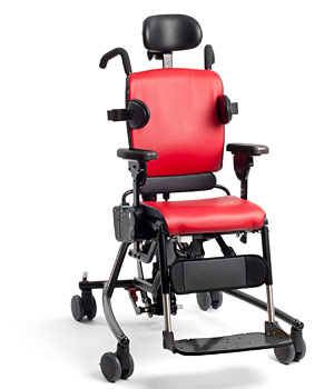 The large Rifton activity chair shown in red is being used in the study and treatment of neurodevelopmental disorders